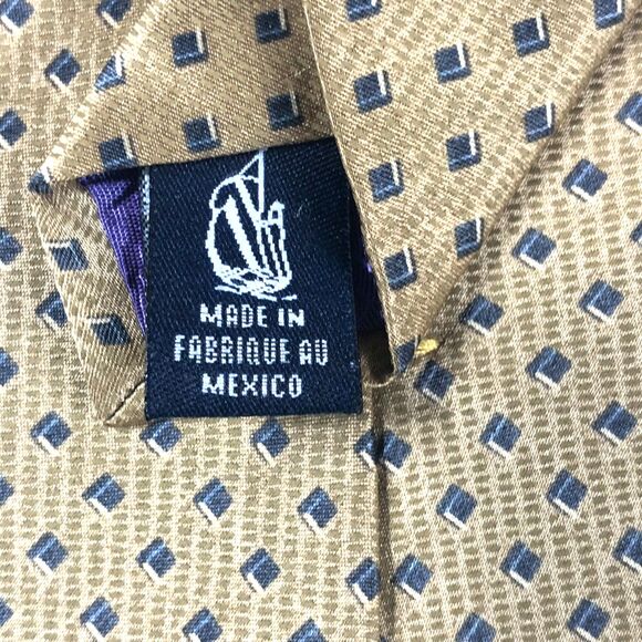 Nautica 100% Silk Tie Gold Tan Navy Blue Cube Geometric Pattern Classic Mens - Picture 6 of 7